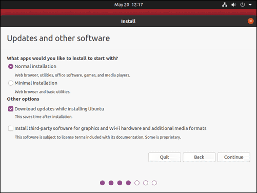 Choose starting applications for Ubuntu 20.04.